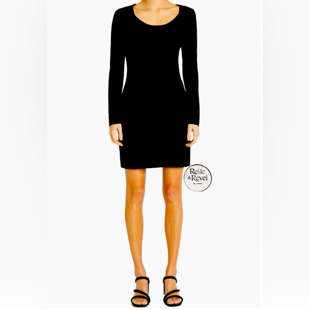 Donna Morgan for Maggy – Ribbed Long Sleeve Body-Con Dress (Black, Size Large)